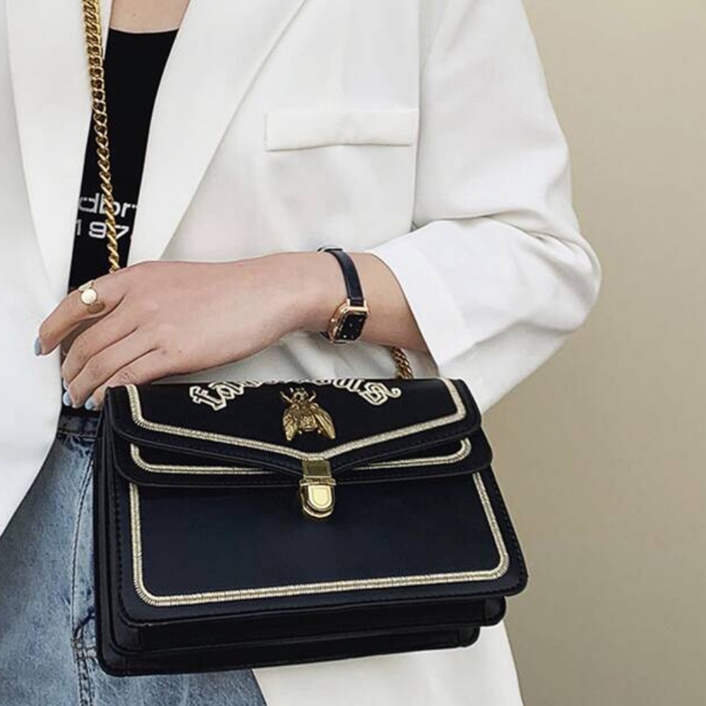 Black & Gold Double-Layered Flip Cover Luxury Chain Shoulder Bag - Picture 5 of 8